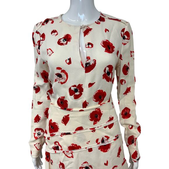 PROENZA SCHOULER Ivory Red Floral Print Top Layered Midi A-line Skirt Set Size 2 - Picture 3 of 5